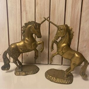 Two Vintage Brass Unicorn Freestanding Figurines Paperweights